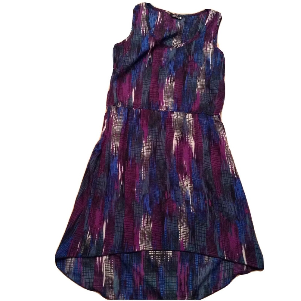 Indulge Womens Purple Blue Abstract Print High Low Sleeveless Dress SIZE‎ SMALL